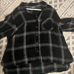 Black and White Plaid Button-Up Shirt